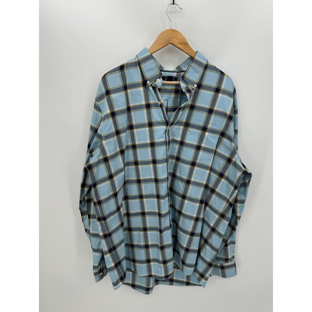 Lands' End Traditional Fit Button Down Casual Shirt Men XL/T Blue Plaid 17-17.5